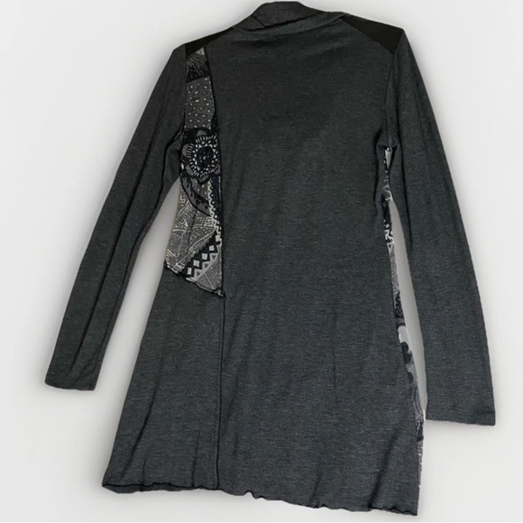 Vex Collection Patchwork Artsy Abstract Floral Cowl Neck Grey Dress Soft Sz 38 - Picture 2 of 9